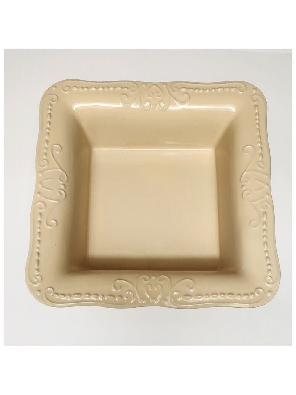 Isabella. Vintage Large Rectangular Beige Stoneware 12" Baking Dish Pan